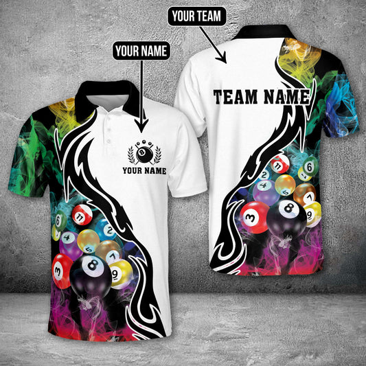 Tendpins Billiard 8 Ball Multicolor Smoke Pattern Customized Name 3D Shirt BIA0017