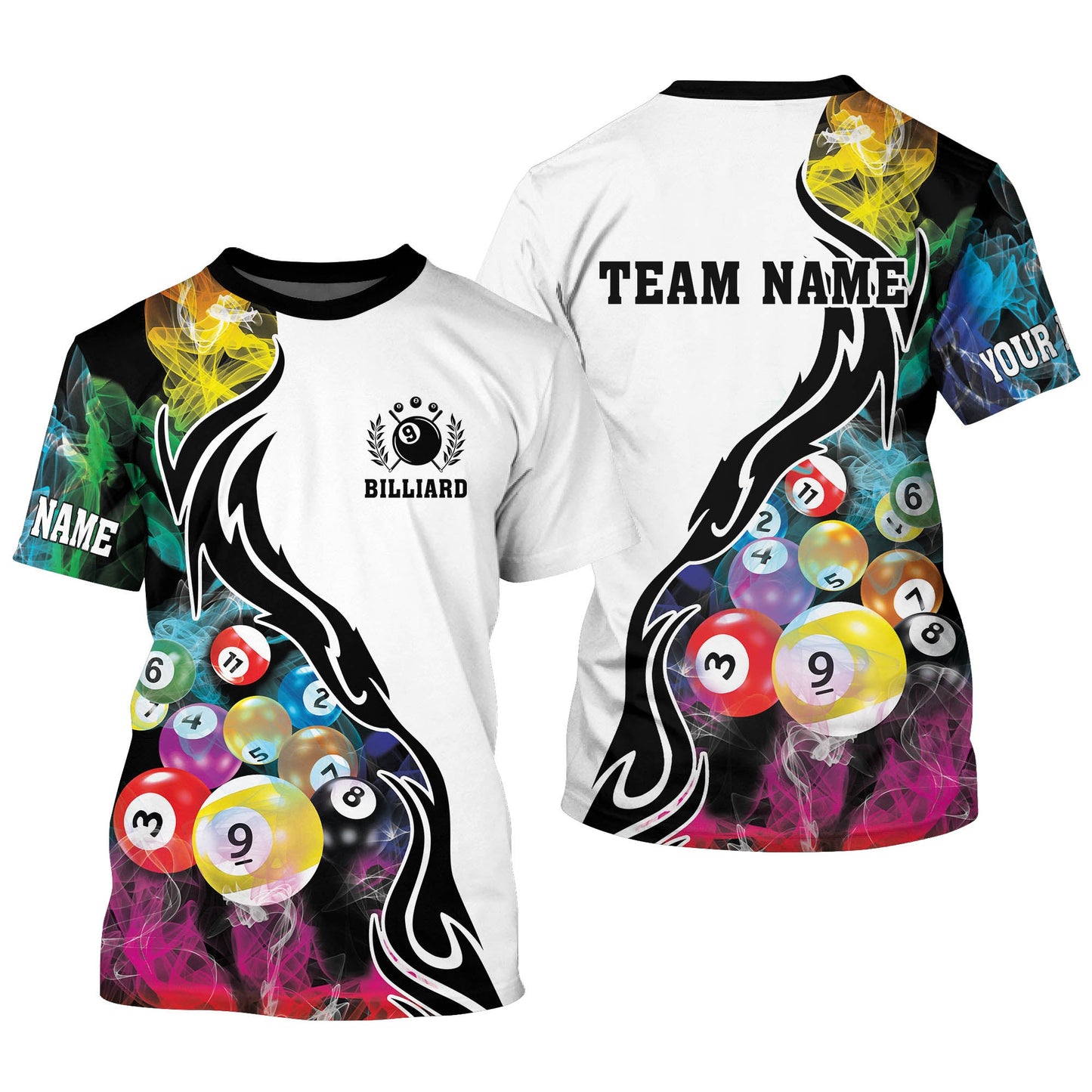 Tendpins Billiard 9 Ball Multicolor Smoke Pattern Customized Name 3D Shirt BIA0046