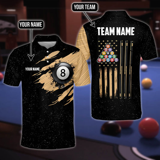 Tendpins Billiards USA Flag Golden Personalized Shirt BIA0070