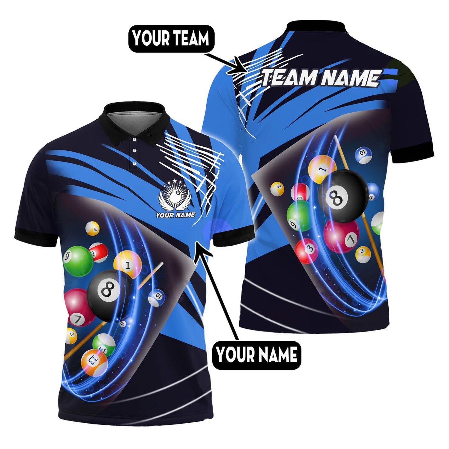 Tendpins Billiards Paint Color Style Personalized Name, Team Name Unisex Shirt ( Multicolor Options ) BIA0130