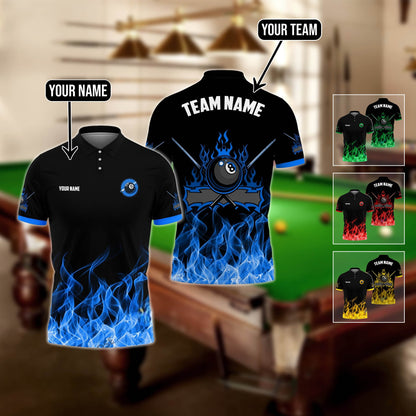 Tendpins Billiards 8 Ball Fire Pattern Personalized Name 3D Shirt (Multi Color Options) BIA0257