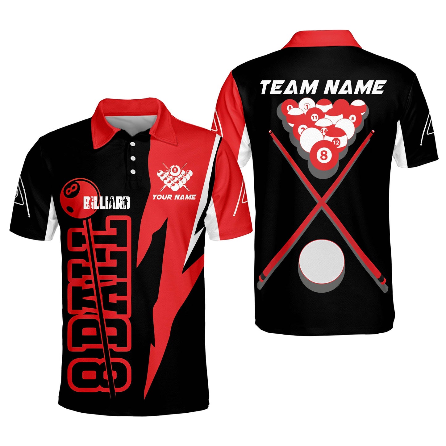 Tendpins Billiards Red Black 8 Ball Pool Personalized Name 3D Shirt BIA0283