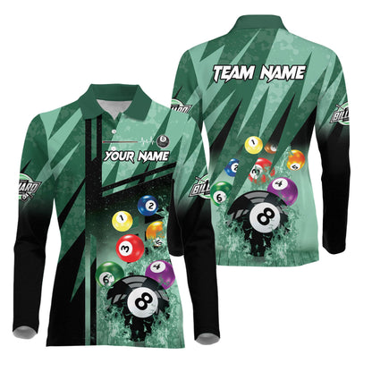 Tendpins Billiards Abstract Grunge Texture X Multicolor Option Customized Name Long Sleeve Polo Shirt BIA0398