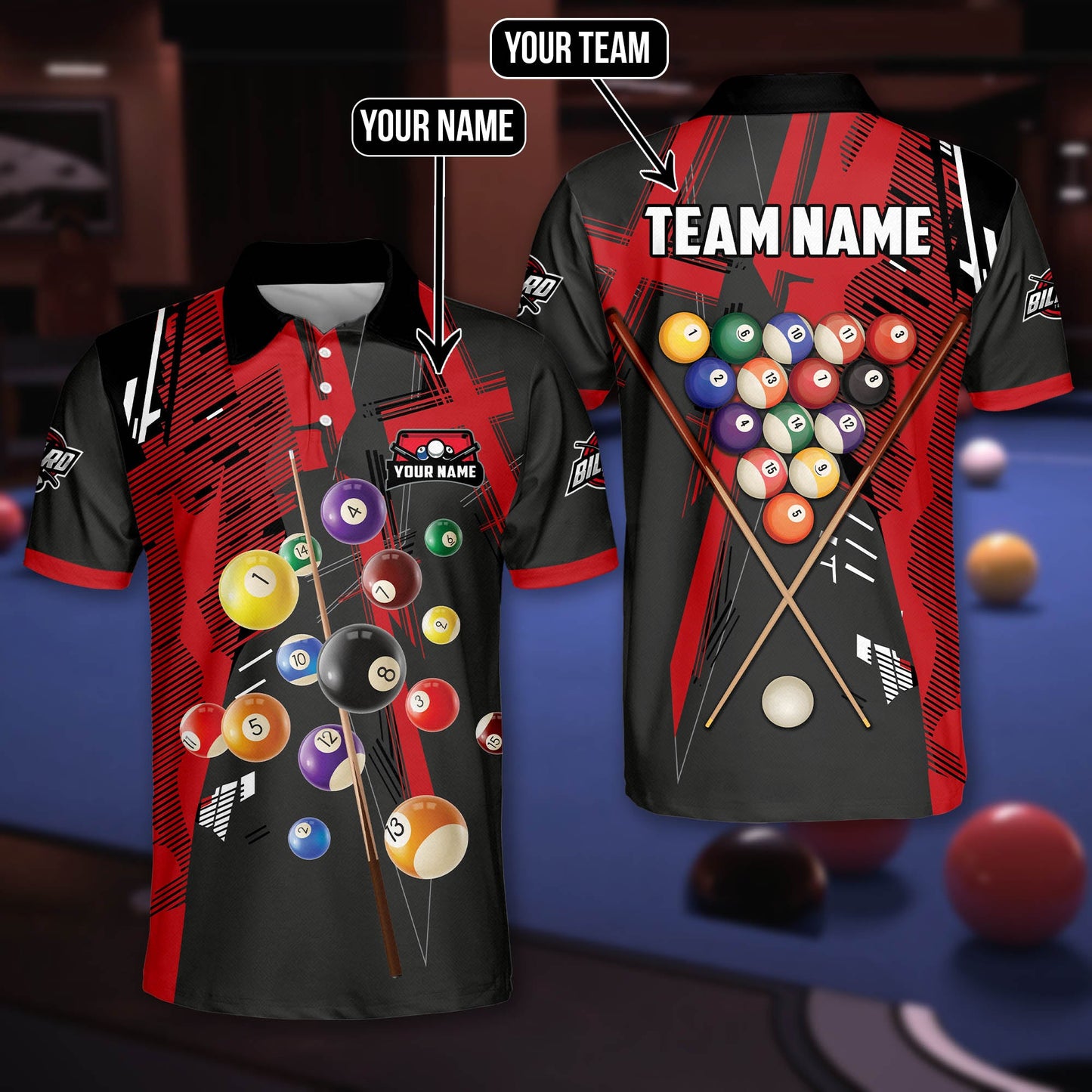 Tendpins Billiards X-Shaped Texture Multicolor Options Customized Name 3D Shirt BIA0424