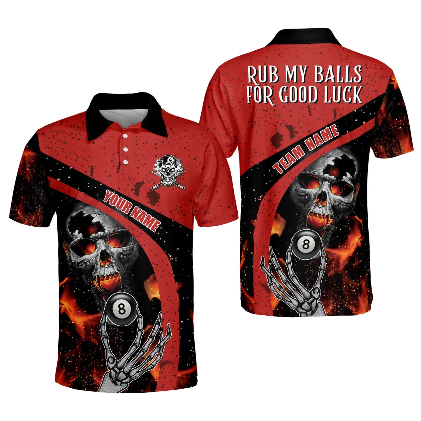 Tendpins Personalized Billiard Ball 8 Skull Team Name Player Polo Shirt BIA0693