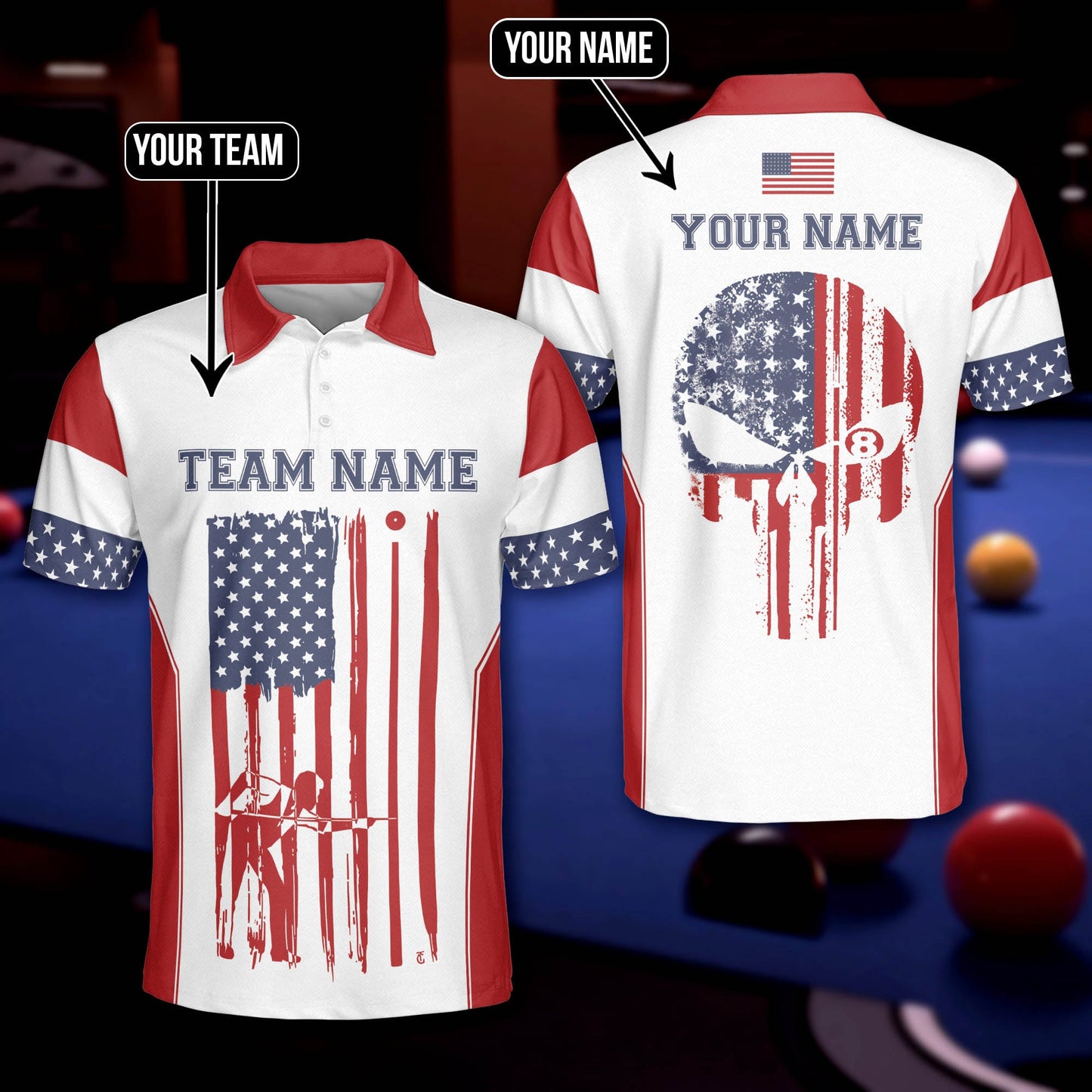 Tendpins Billiards Master Cue US Flag Personalized Name 3D Shirt BIA0744