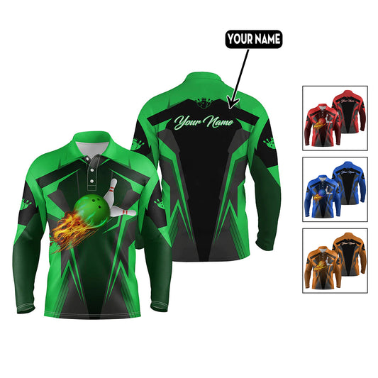 Custom Flame Bowling Polo Long Shirts BO0245