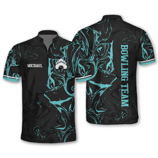 Custom Team Black And Cyan Bowling Jersey Shirt For Men, Custom Bowling Shirt BO0008