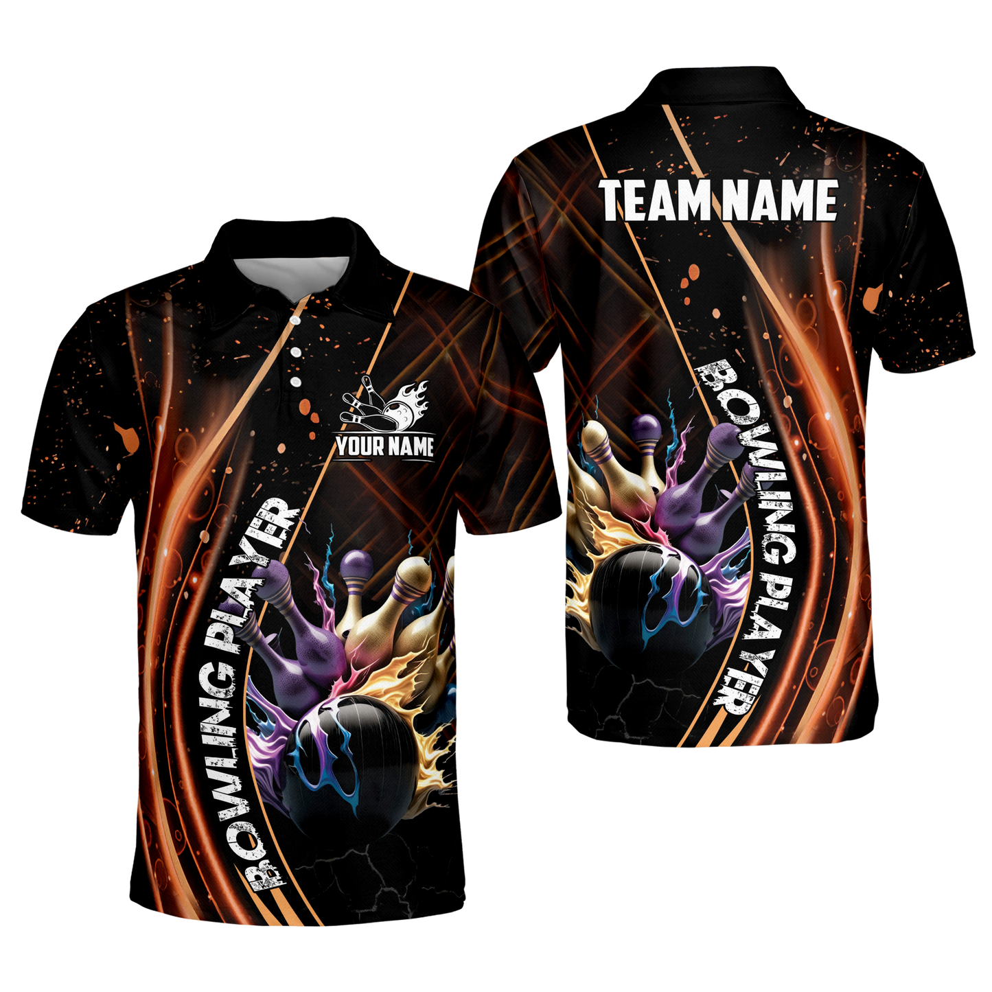 Custom Flame Bowling Polo Shirts For Team BO0026