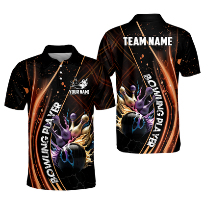 Custom Flame Bowling Polo Shirts For Team BO0026