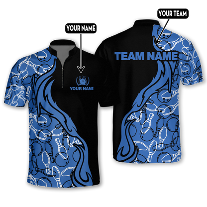 Custom Blue Flame Bowling Jersey Shirt For Men, Custom Flame Bowling Team Shirt BO0031