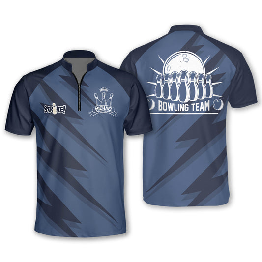 Custom Team Blue Strike Bowling Jerseys Shirt For Men, Custom Bowling Team Shirt BO0059