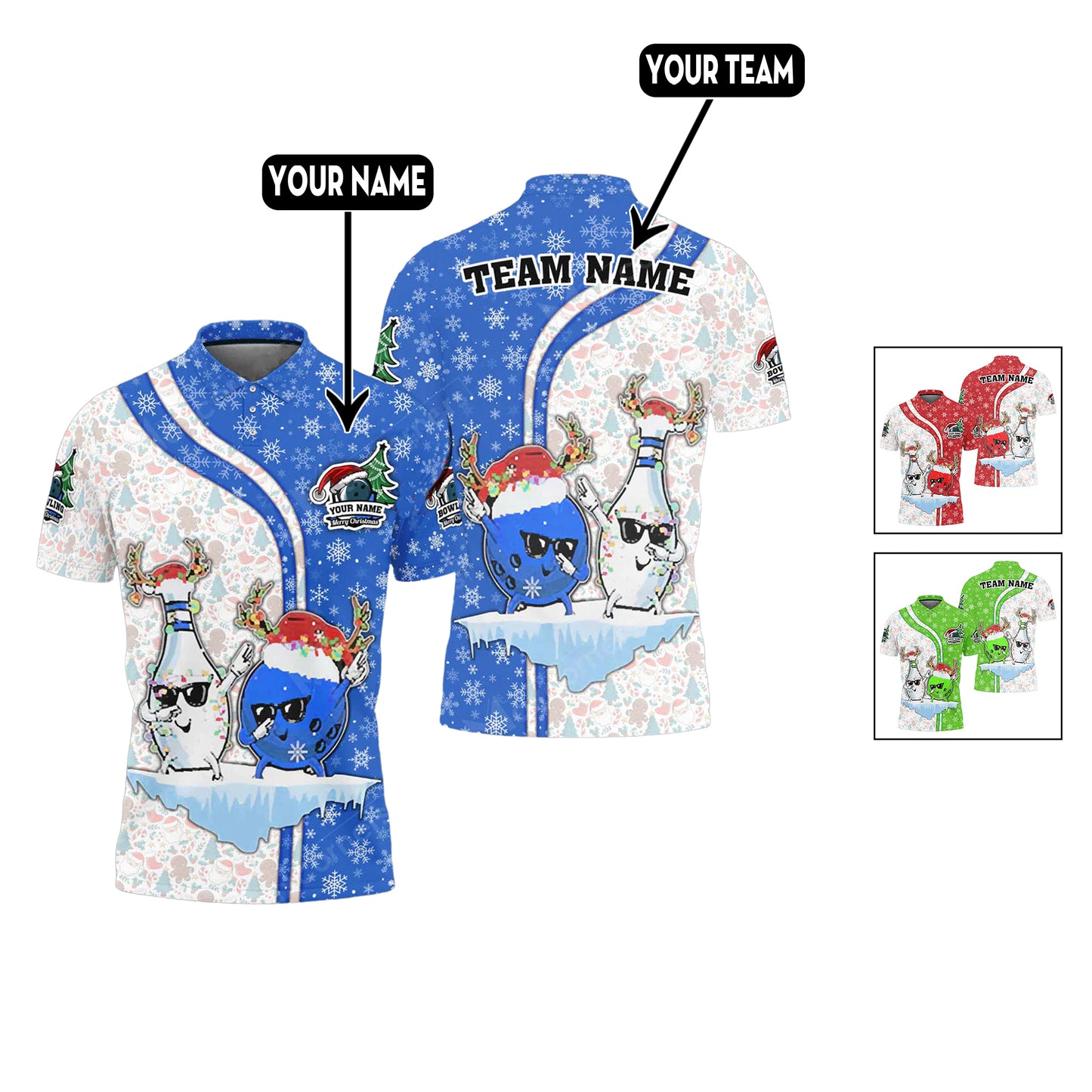 Custom Christmas Bowling Polo Shirts For Team BO0071