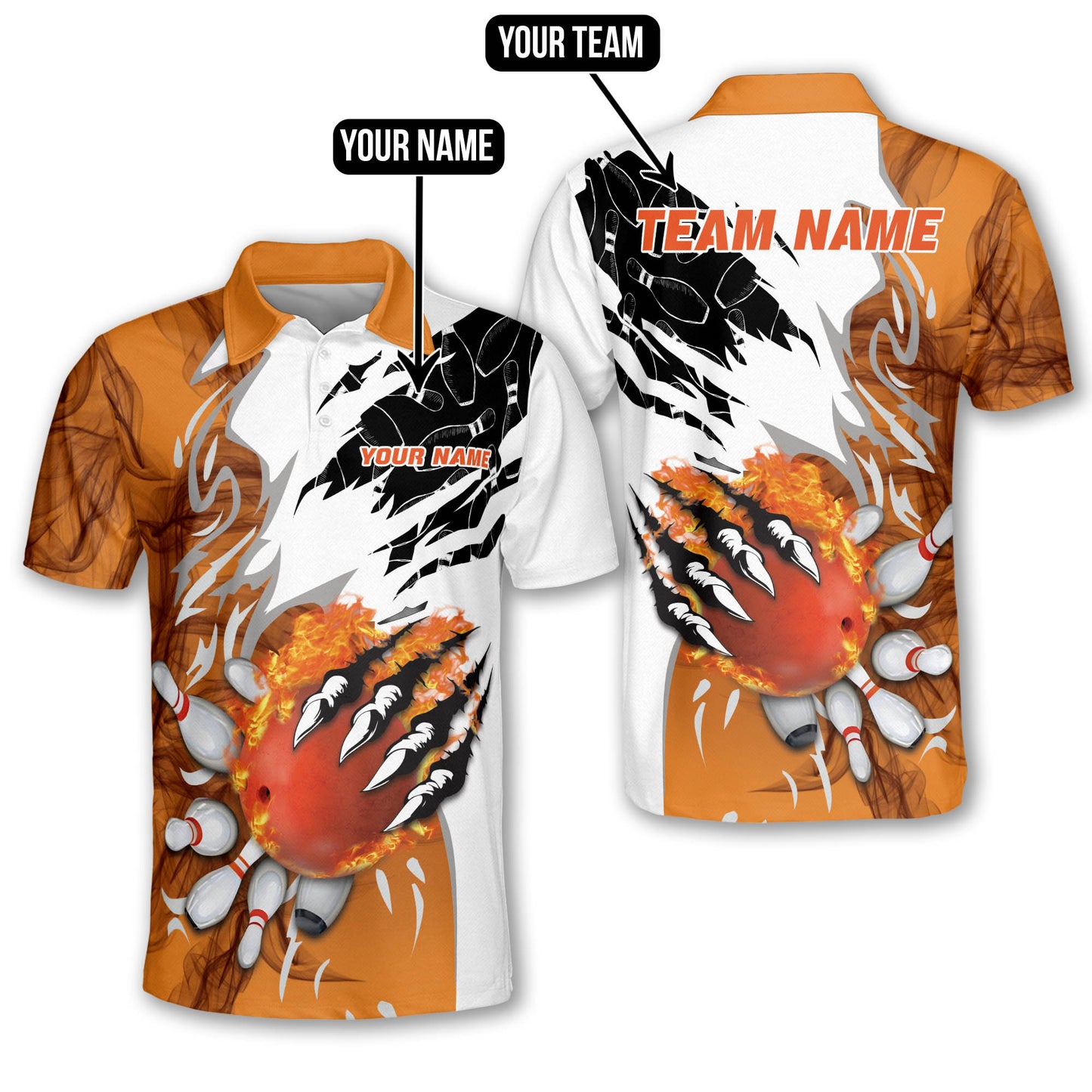 Custom Flame Bowling Polo Team Shirts BO0094