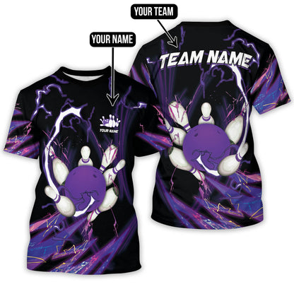 Custom Team Black And Purple Bowling T Shirt For Men Women, Custom Bowling Shirt BT0015