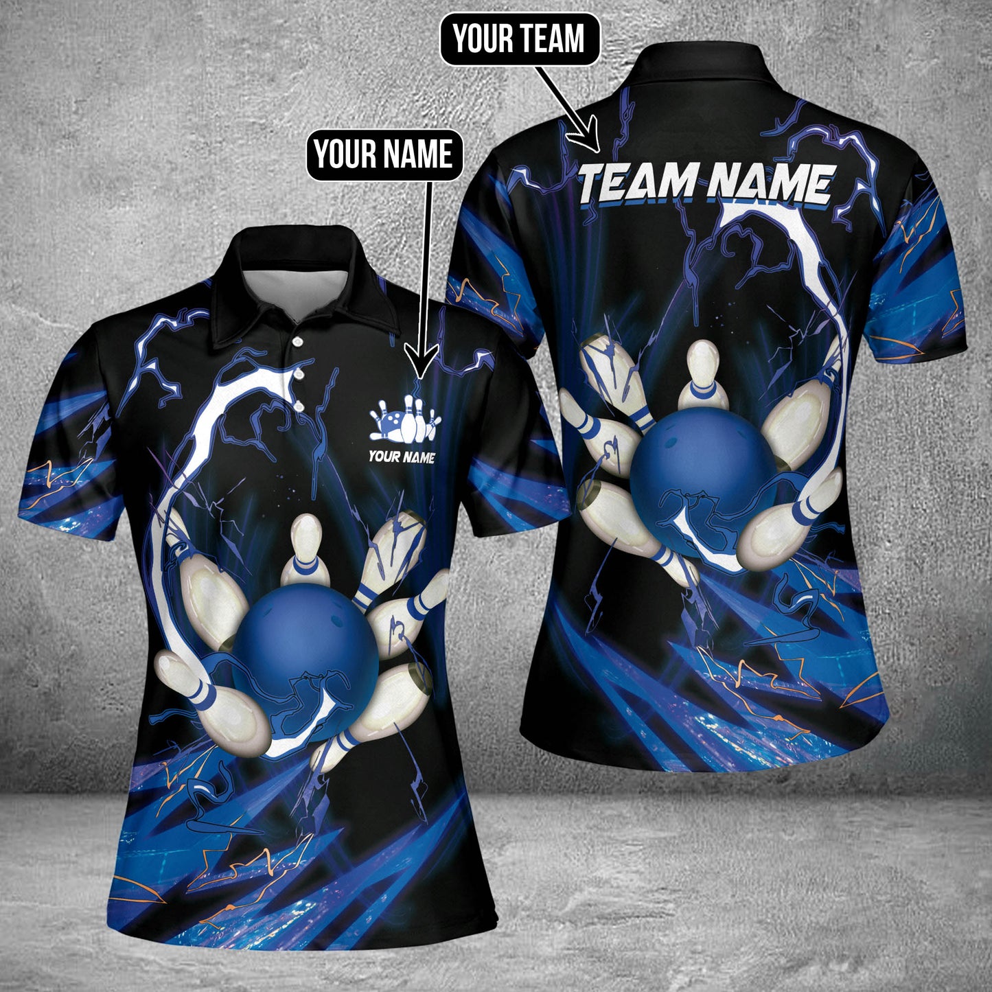 Custom Team Black And Blue Bowling Polo Shirt For Women, Custom Bowling Shirt BW0135