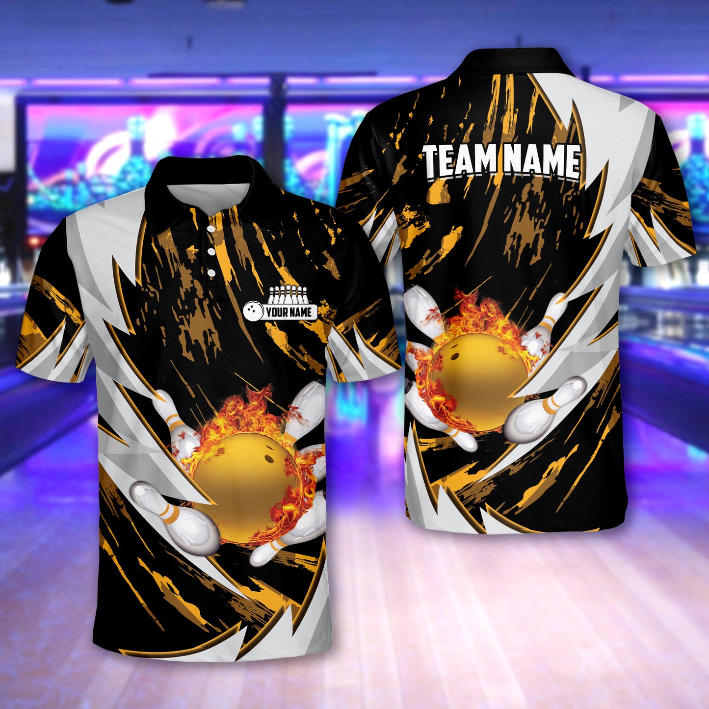 Custom Flame Bowling Polo Team Shirts BO0099