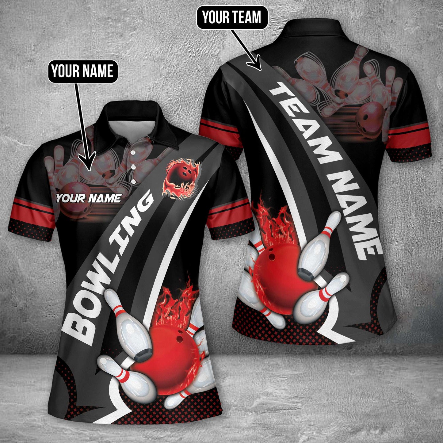 Custom Flame Bowling Polo Team Shirts BO0107