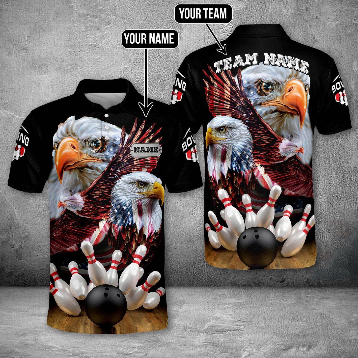 Custom Patriotic Bowling Polo Shirts For Team BO0139