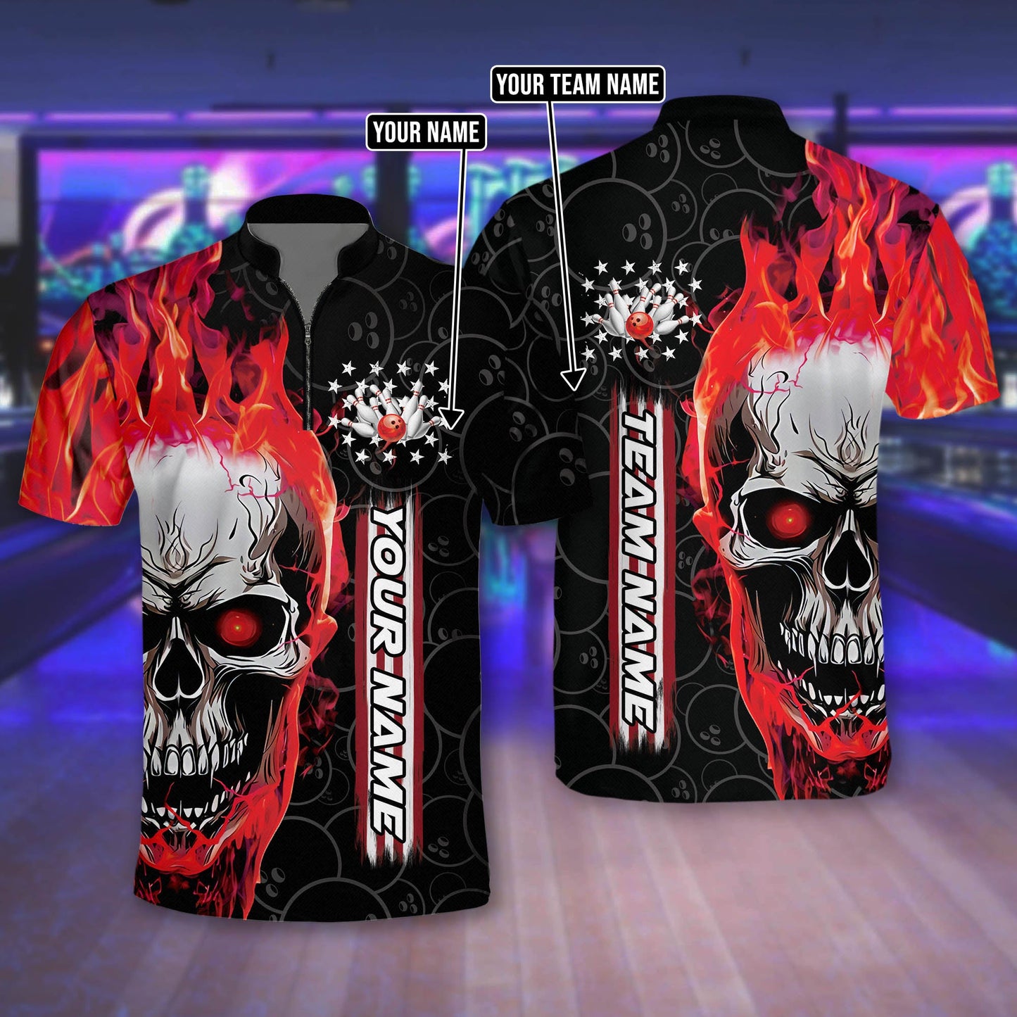 Custom Skull Flame Bowling Polo Shirts For Team BO0156