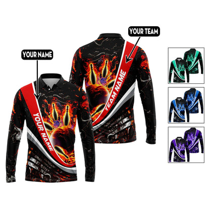 Custom Flame Bowling Polo Long Shirts BO0259