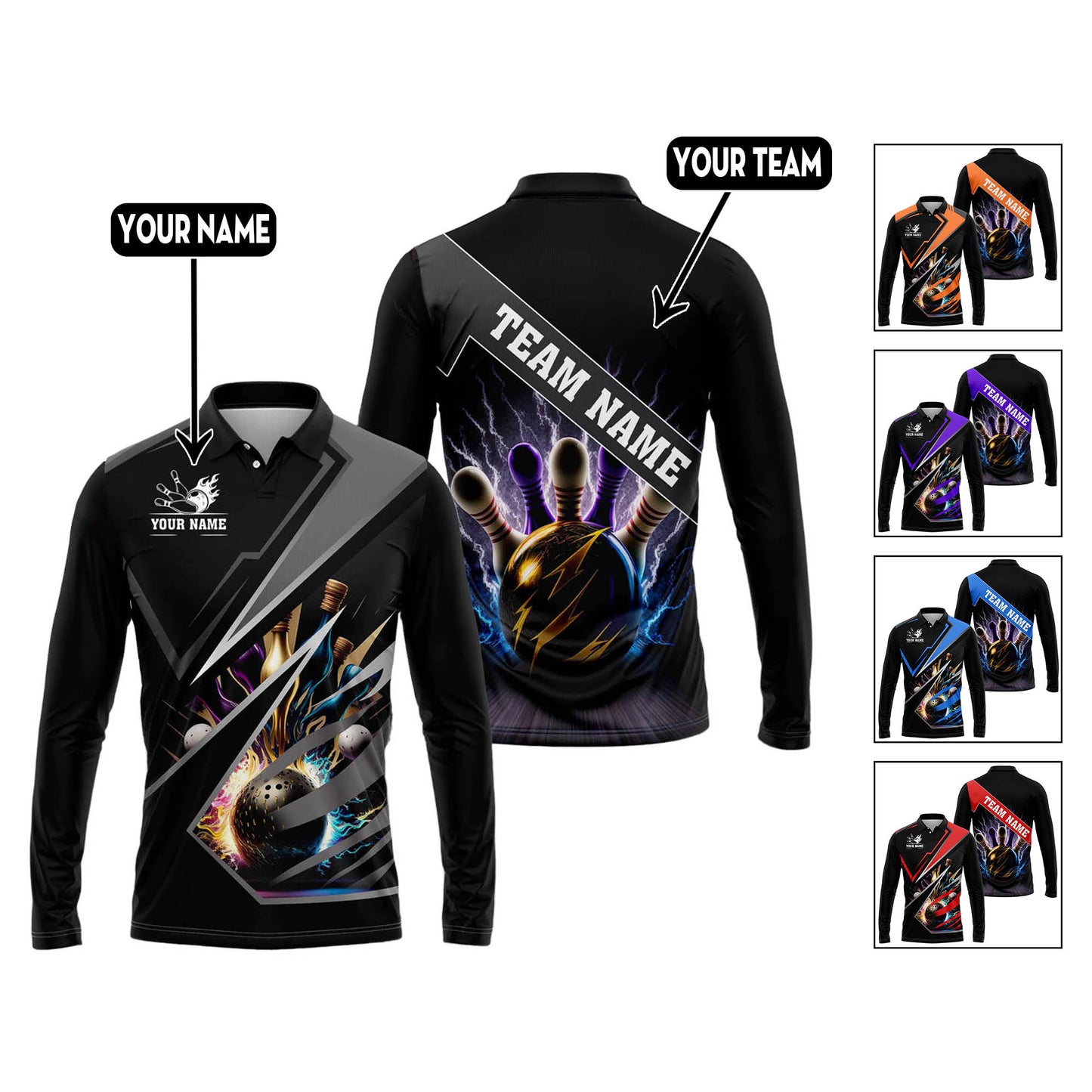 Custom Flame Bowling Polo Long Shirts BO0262