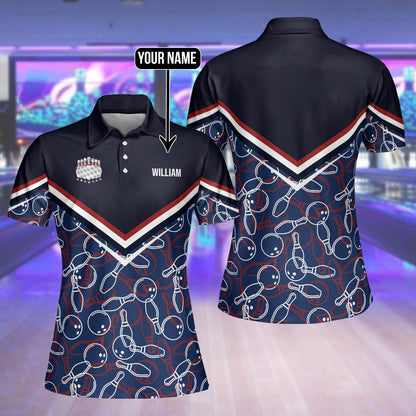 Custom Bowling Shirt For Women, Custom Navy Women's Bowling Polo Shirts BW0137