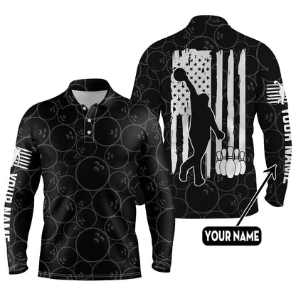 Custom American Flag Bowling Polo Long Shirts BO0291