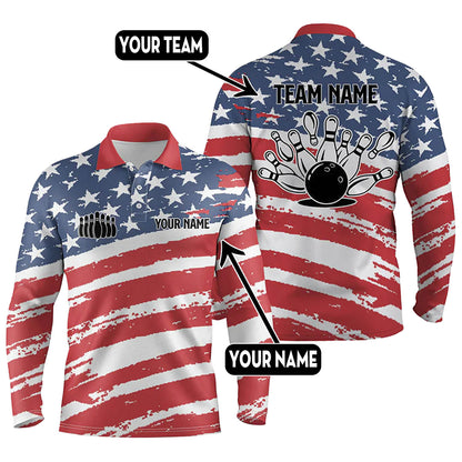 Custom American Flag Bowling Polo Long Shirts BO0291