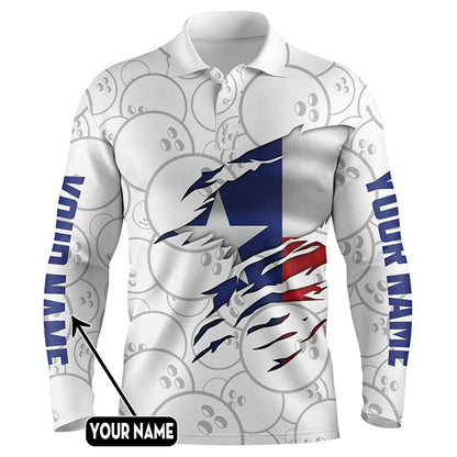 Custom American Flag Bowling Polo Long Shirts BO0292