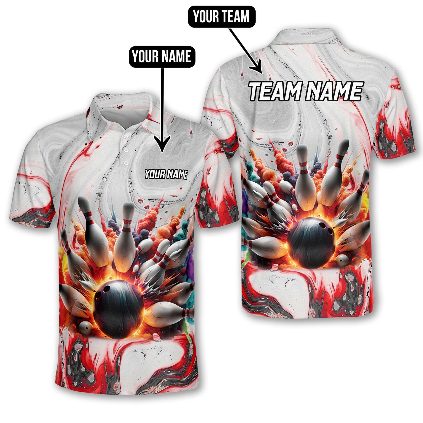 Custom Flame Bowling Polo Shirts BO0328