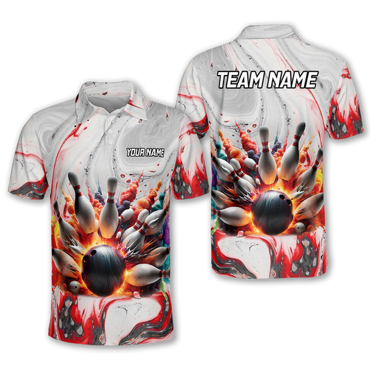 Custom Team Bowling Polo Shirt For Men, Custom Flame Bowling Team Shirt BO0328