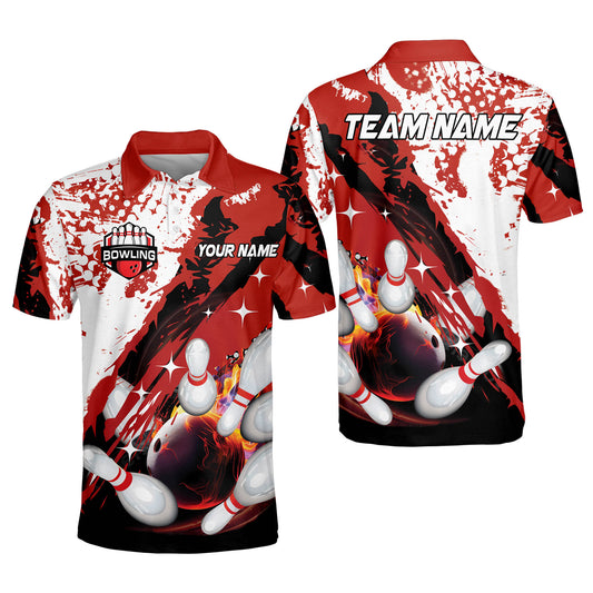 Custom Team Red Bowling Polo Shirt For Men, Custom Team Bowling Shirt BO0341