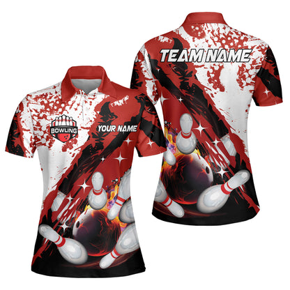 Custom Team Red Bowling Polo Shirt For Women, Custom Bowling Shirt BW0140