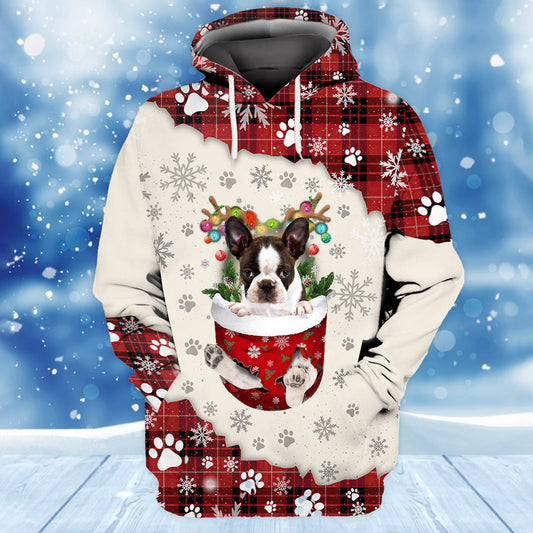 BRINDLE Boston Terrier In Snow Pocket Merry Christmas Unisex Hoodie SO0452