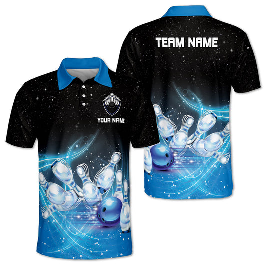 Custom Team Blue Bowling Polo Shirt For Men, Custom Bowling Shirt BZ0001