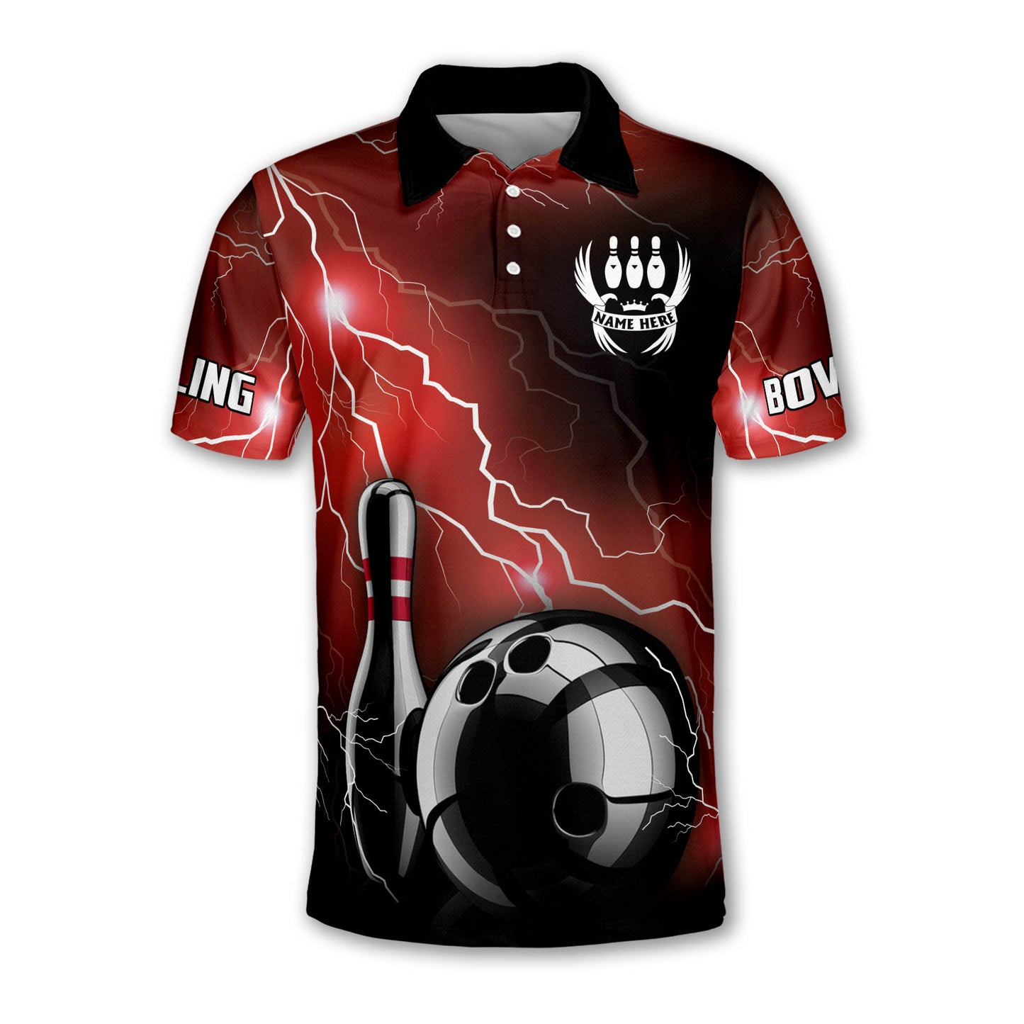 Custom Thunder Bowling Polo Shirt For Men, Custom Team Black And Red Bowling Shirt BM0299