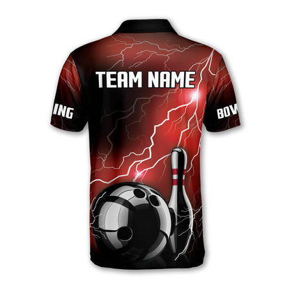 Custom Thunder Bowling Polo Shirt For Men, Custom Team Black And Red Bowling Shirt BM0299