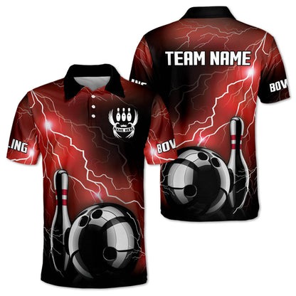 Custom Thunder Bowling Polo Shirt For Men, Custom Team Black And Red Bowling Shirt BM0299