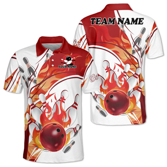 Custom Flame Bowling Polo Shirt For Men, Custom Flame Bowling Team Shirts BZ0006