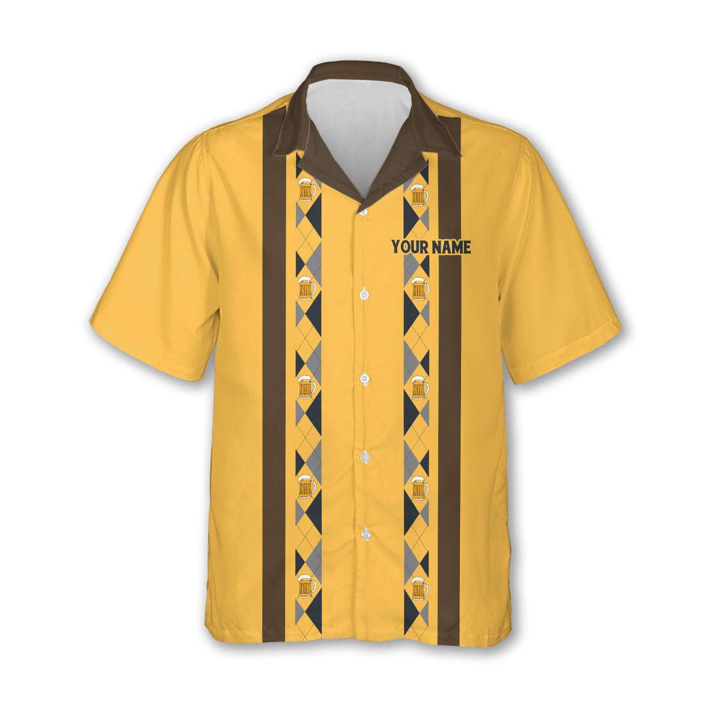 Custom Here For The Beer Bowling Hawaiian Shirt For Men, Custom Yellow Vintage Beer Bowling Shirt BZ0010