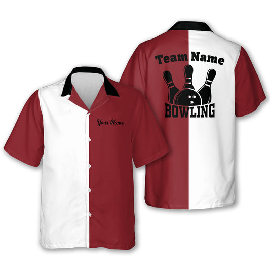 Custom Womens Bowling Shirts, Custom Vintage Bowling Hawaiian Shirt For Women, Custom Red And White Women's Bowling Team Shirts BZ0020