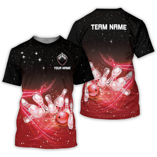 Custom Team Black And Red Bowling T Shirt For Men, Custom Bowling Shirt BZ0025