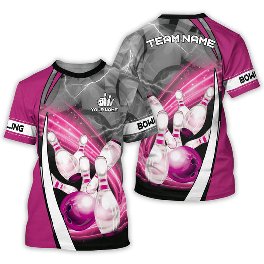 Custom Pink Team Bowling T Shirt For Men, Custom Bowling Team Shirts BZ0027