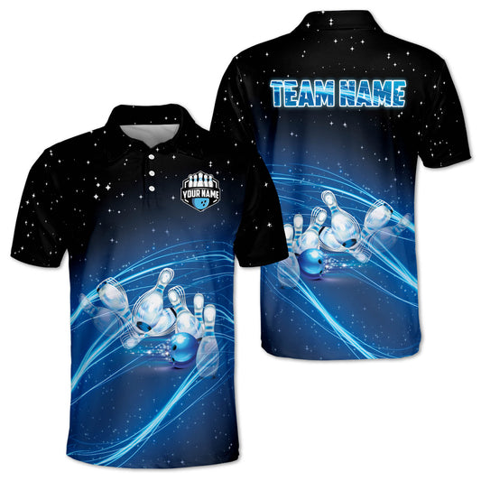 Custom Team Black And Blue Bowling Polo Shirt For Men, Custom Bowling Shirt BZ0035