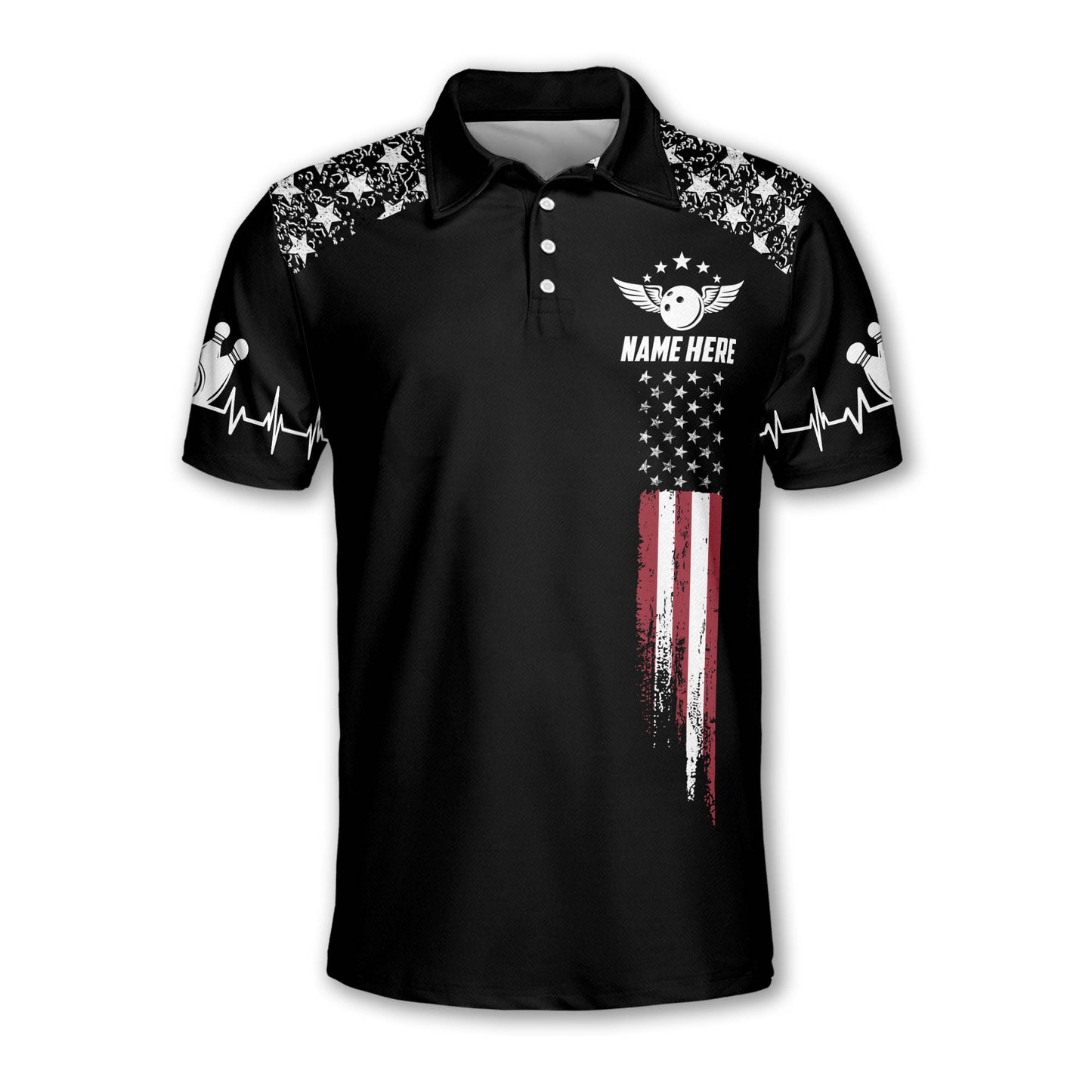 Custom American Flag Bowling Polo Shirt For Men, Custom Black Patriotic Bowling Team Shirts BZ0049