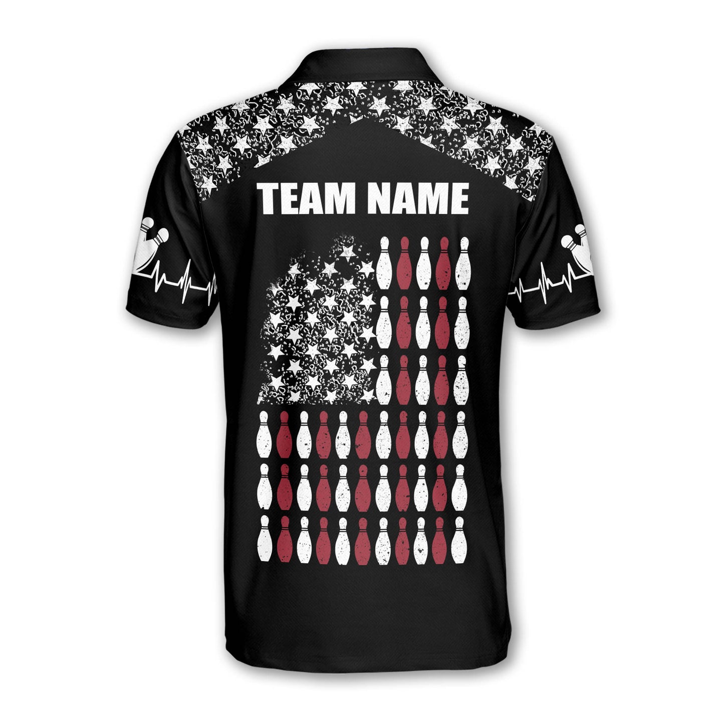 Custom American Flag Bowling Polo Shirt For Men, Custom Black Patriotic Bowling Team Shirts BZ0049