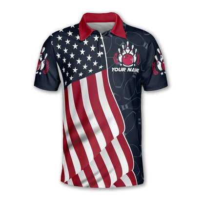 Custom American Flag Bowling Polo Shirt For Men, Custom Patriotic Bowling Team Shirts BZ0208