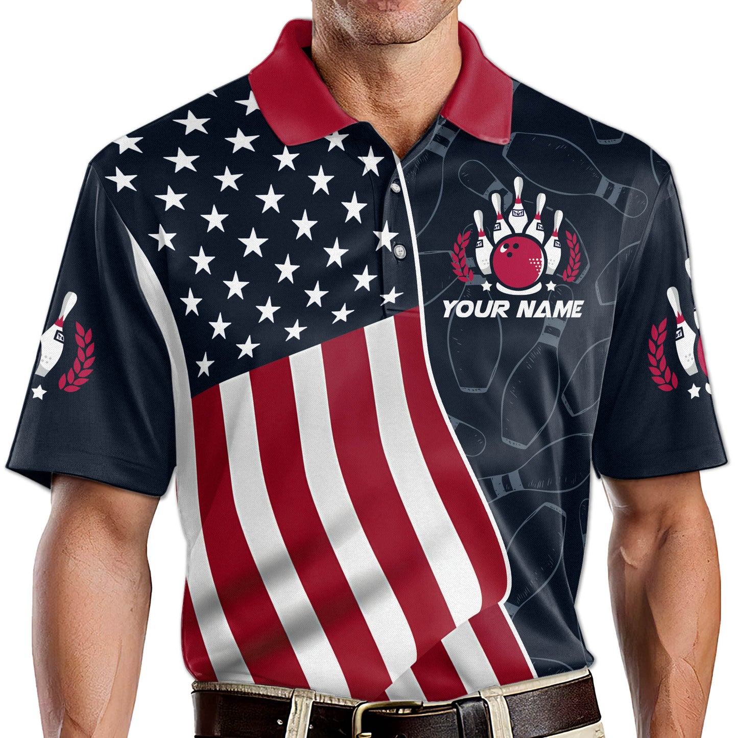 Custom American Flag Bowling Polo Shirt For Men, Custom Patriotic Bowling Team Shirts BZ0208