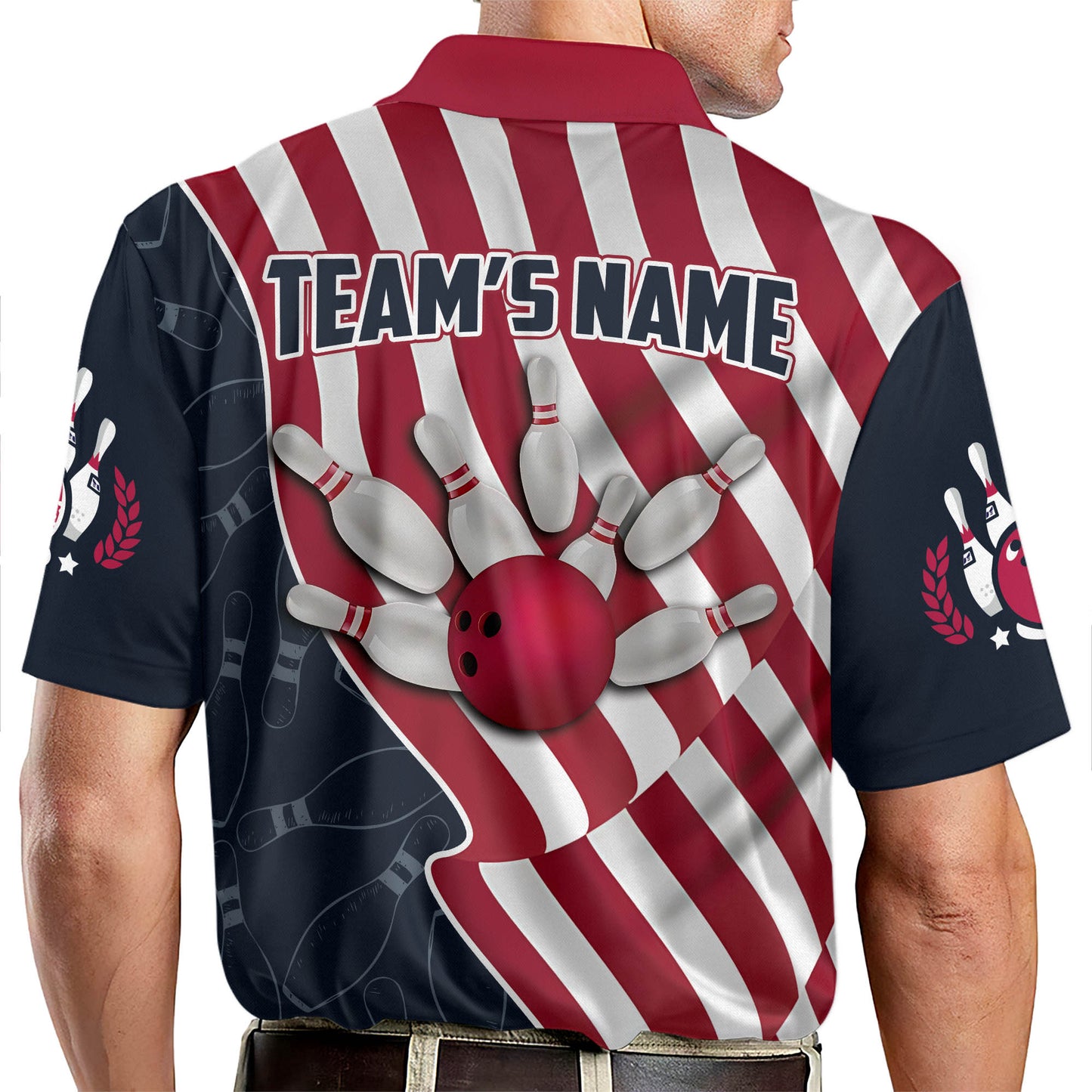 Custom American Flag Bowling Polo Shirt For Men, Custom Patriotic Bowling Team Shirts BZ0208